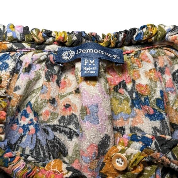 Democracy Floral Print Notch Neck Cap Sleeve Blouse Size Petite Medium - Picture 2 of 3